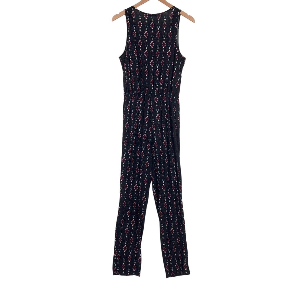 Bajee Collection By Becool Jumpsuit Womens Medium Black Geo Print Button Front - Picture 2 of 16